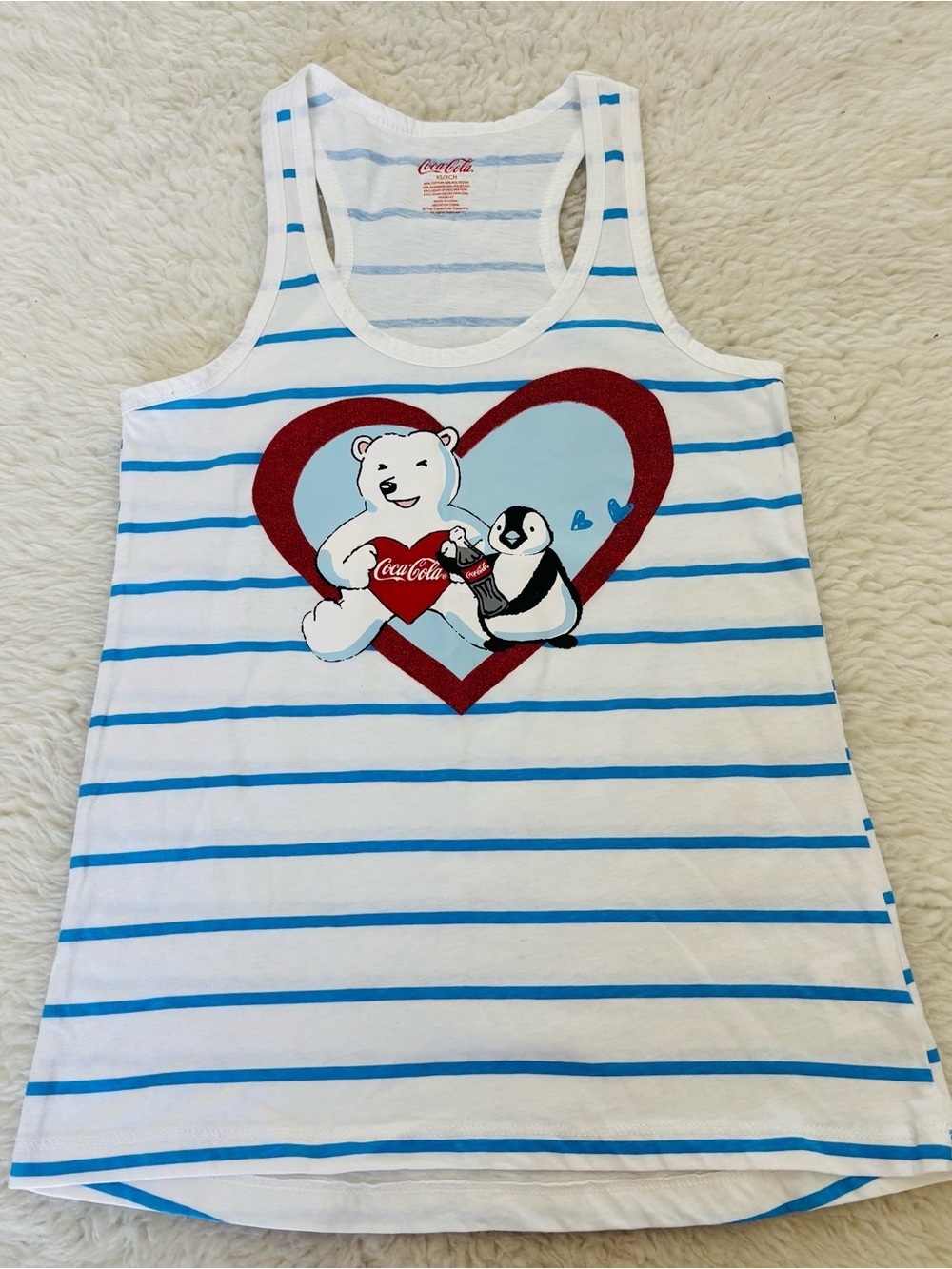 Coca-Cola White Tank with Blue Stripes & Red Heart Graphic size XS